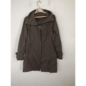 Cole Haan Rain Jacket Womens XL Brown Hooded Zip Coat Nylon Blend Parka
